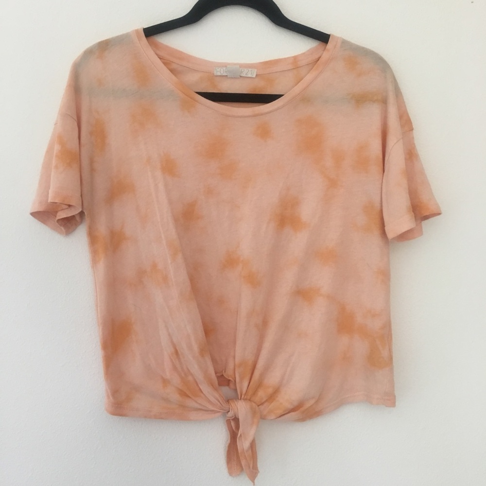 Forever 21 peach tie dye crop top tied T-shirt M